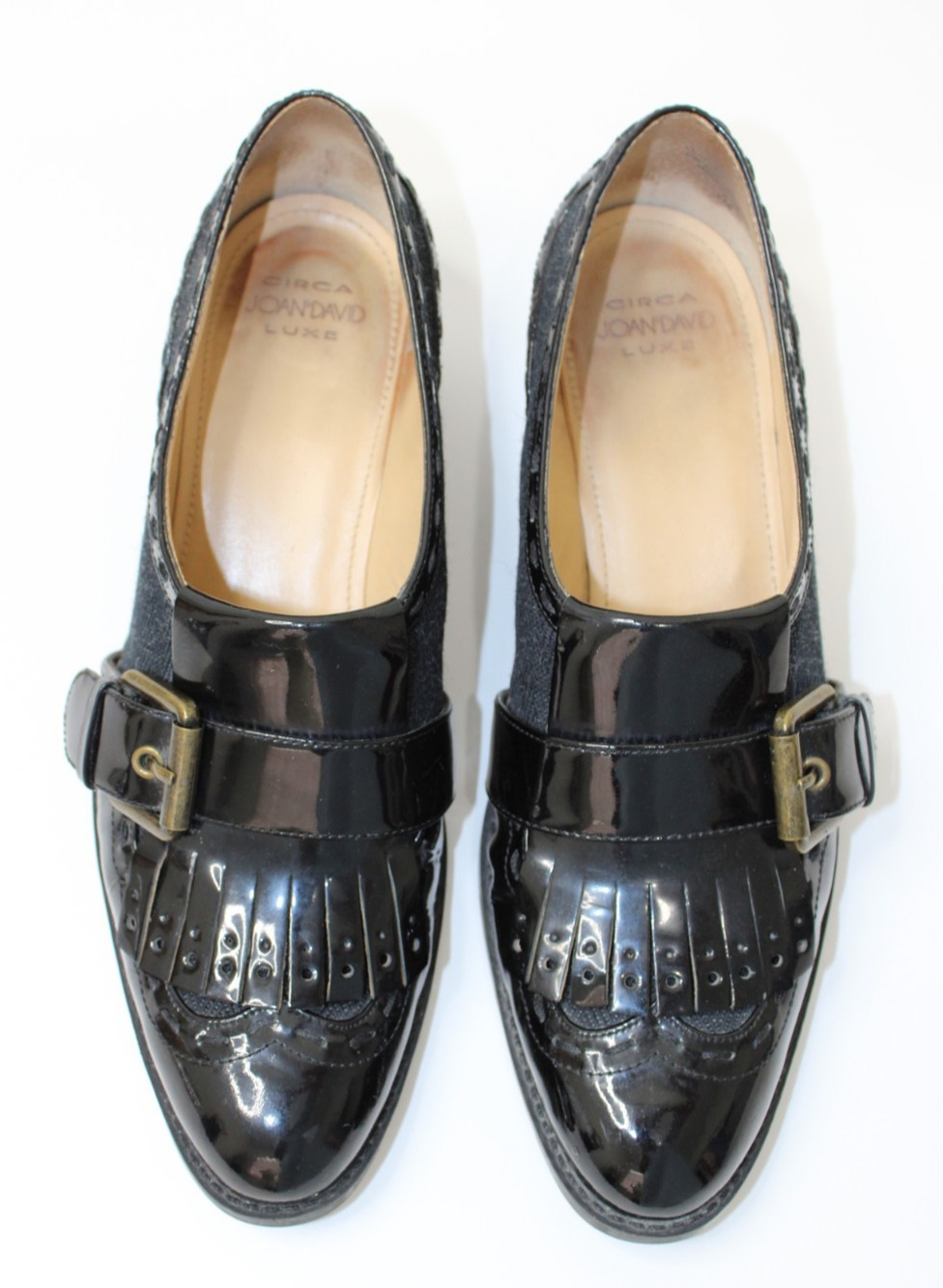 VTG 90s Joan & David Luxe Wingtip Buckle Block Heel Loafers Women's Size 7